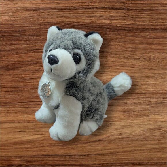 TB   Trading Co 9"Plush Husky Dog Toy " Gray & White Stuffed Animal - Picture 1 of 11